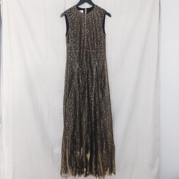 Valentino Ruffled Silk-Chiffon Lace Dress Neutral - Picture 4 of 8